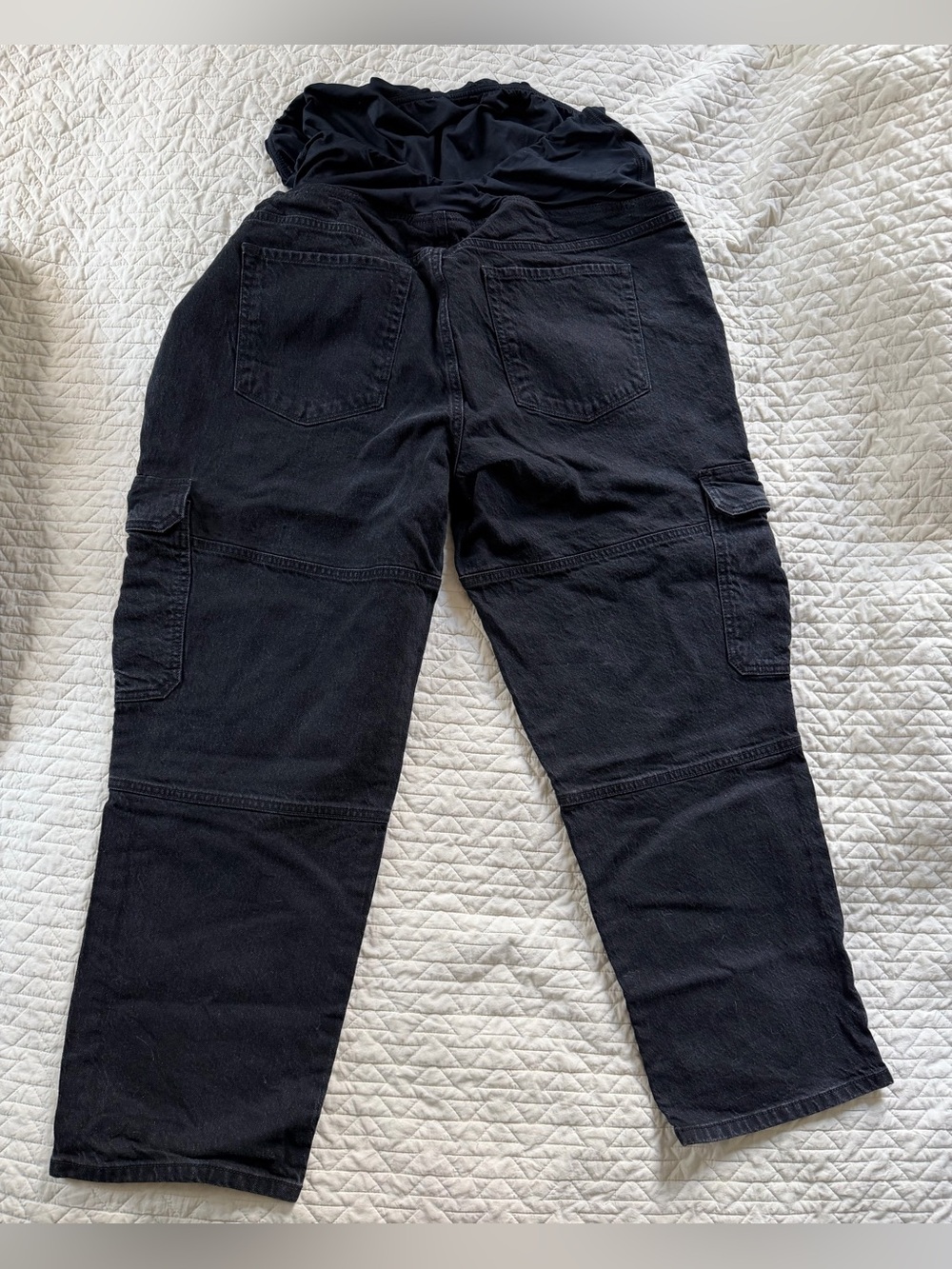 Black Cargo Maternity Pants with Belly Panel